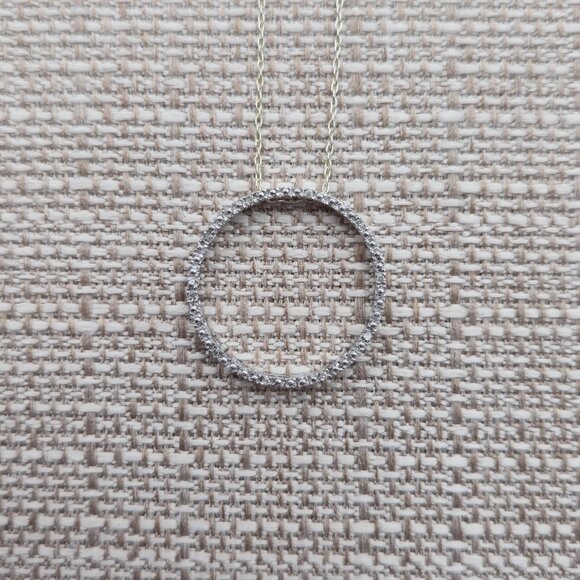 16 Inches Sterling Silver Small Genuine Diamonds Circle Necklace A4216 - Picture 4 of 8